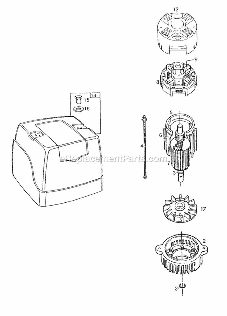 Motor And Housing Diagram and Parts List for 748001-0132-01  Briggs and Stratton Engine